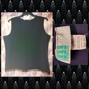 Holiday Magic brand Black w/Beaded Tassles Knit Tank Top Sz 2X(16/18/20)